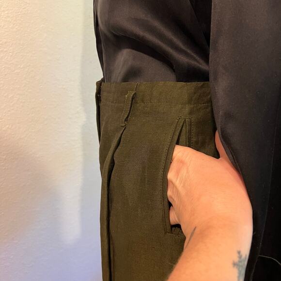 Kate Hill Dark Green Linen High Rise Relaxed Fit Trouser Pants Size 12 - Picture 4 of 13